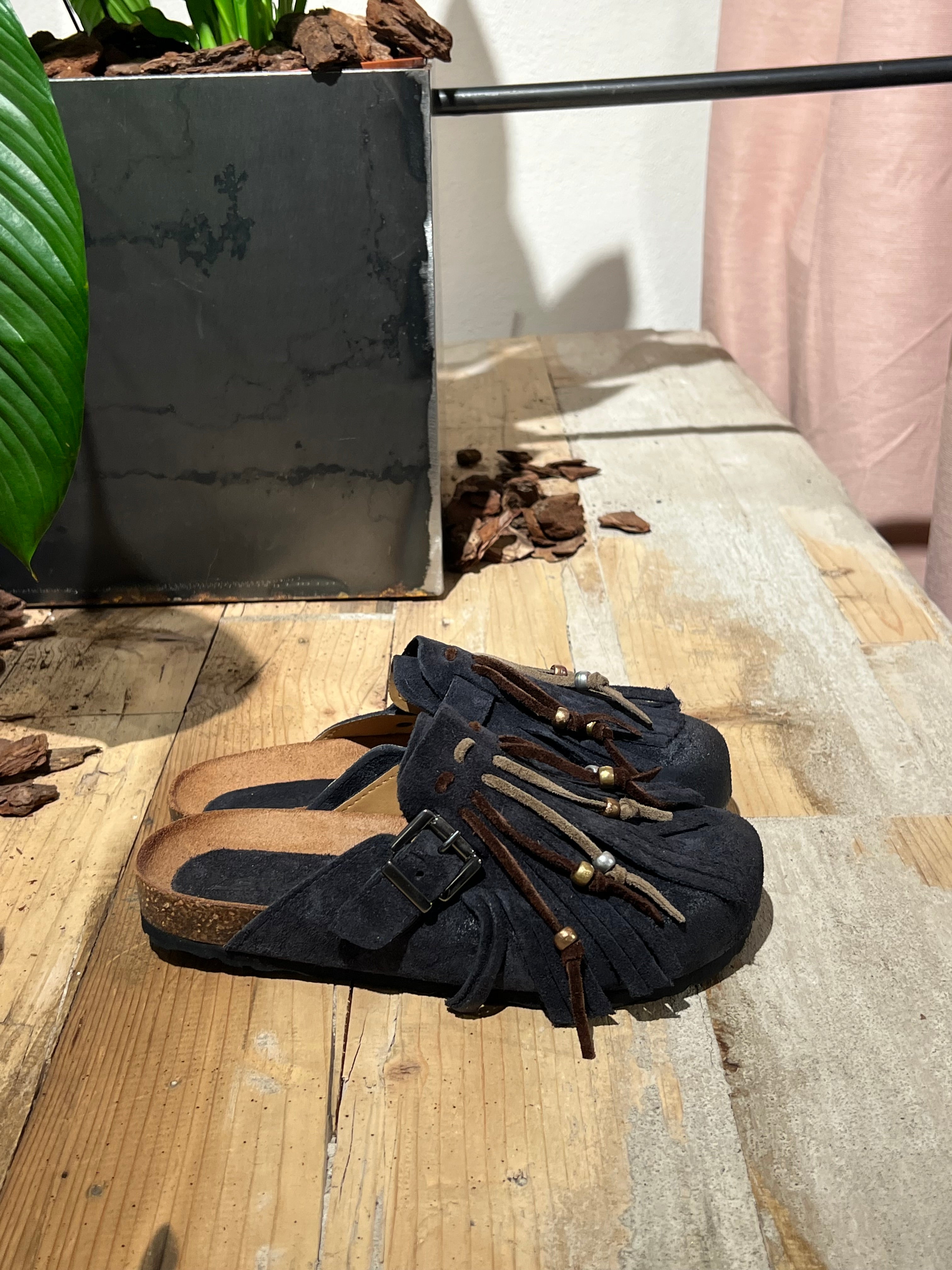 Birky camoscio frange blu