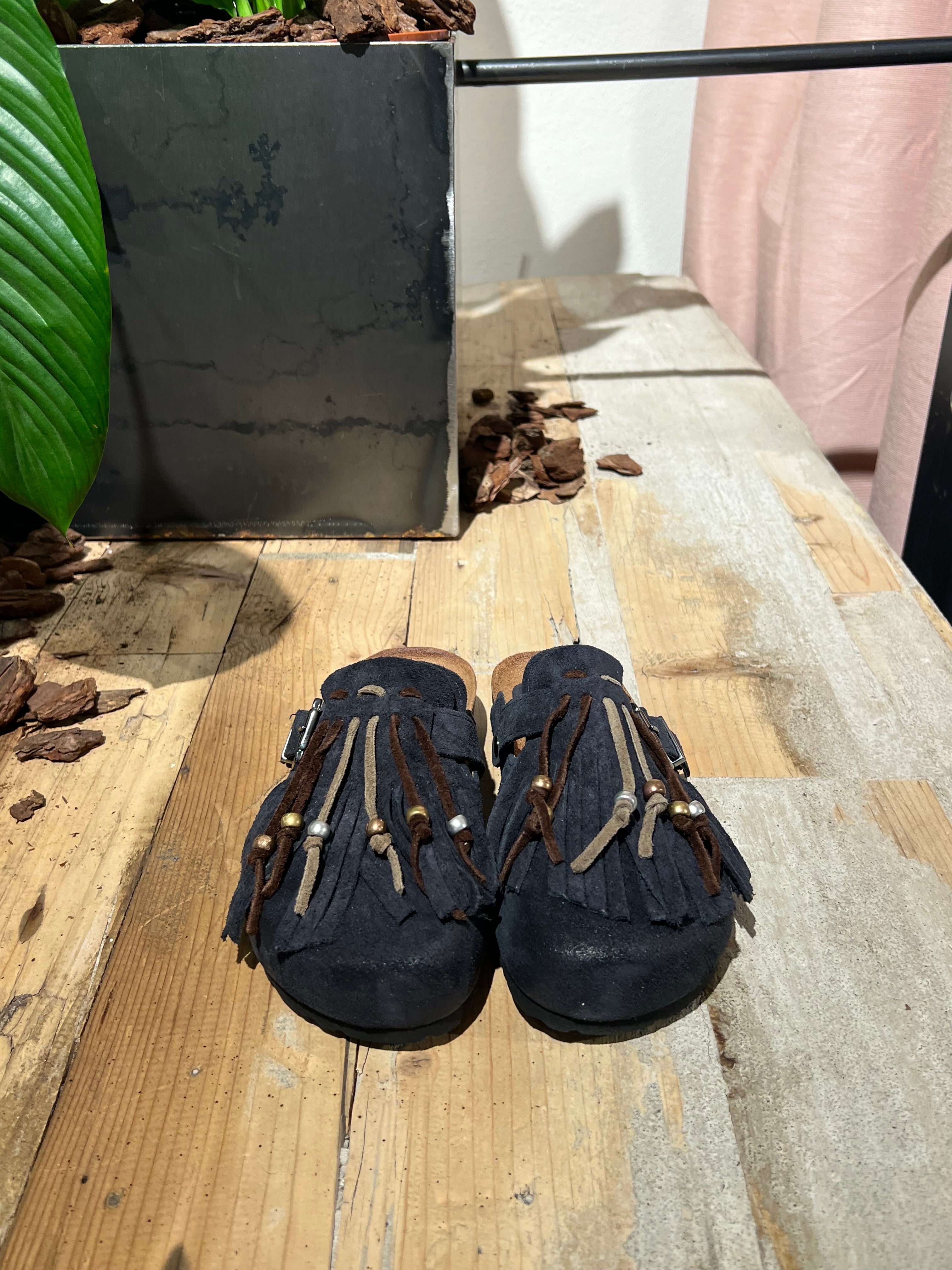 Birky camoscio frange blu