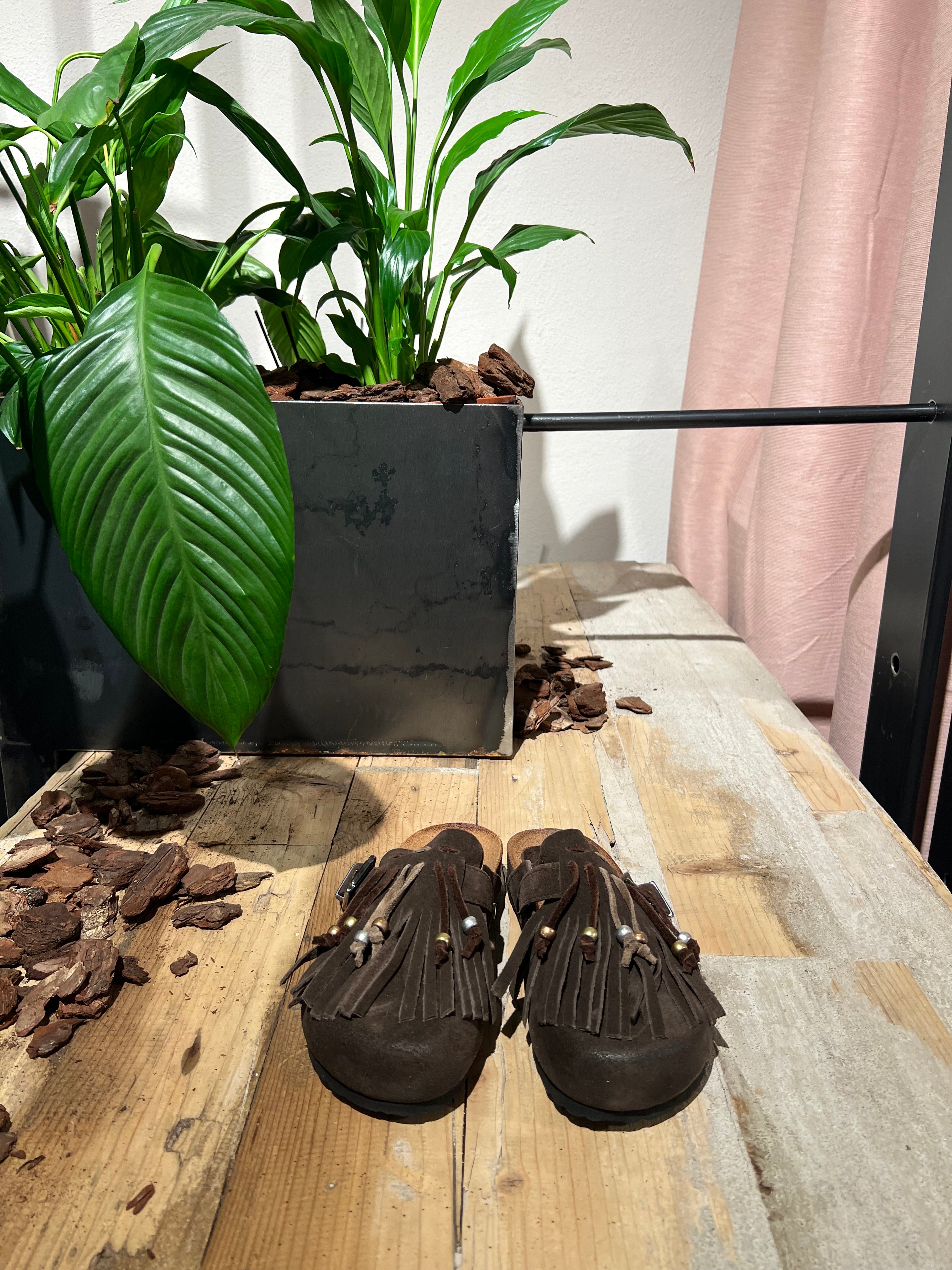 Birky camoscio frange cioccolato