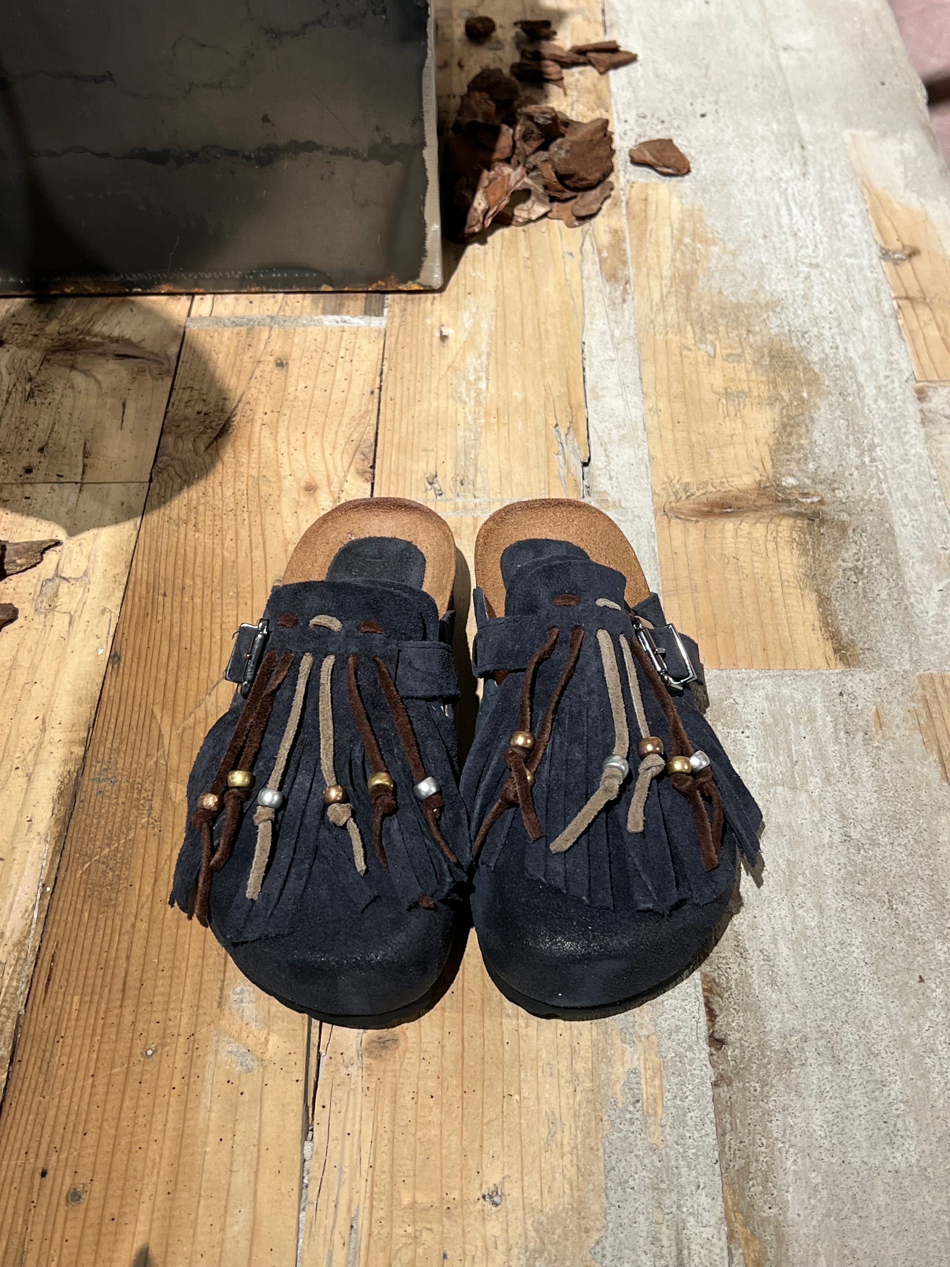 Birky camoscio frange blu