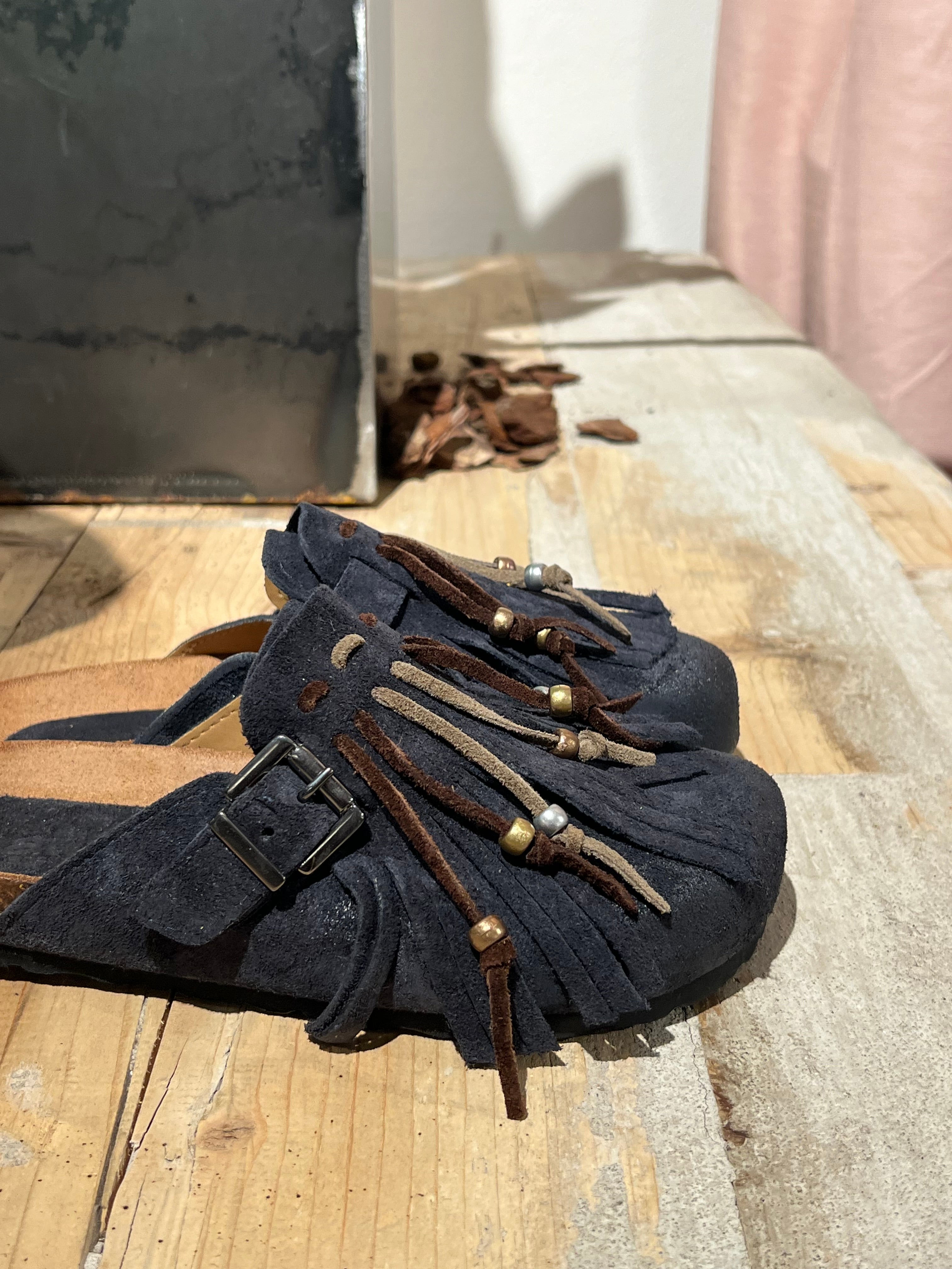 Birky camoscio frange blu