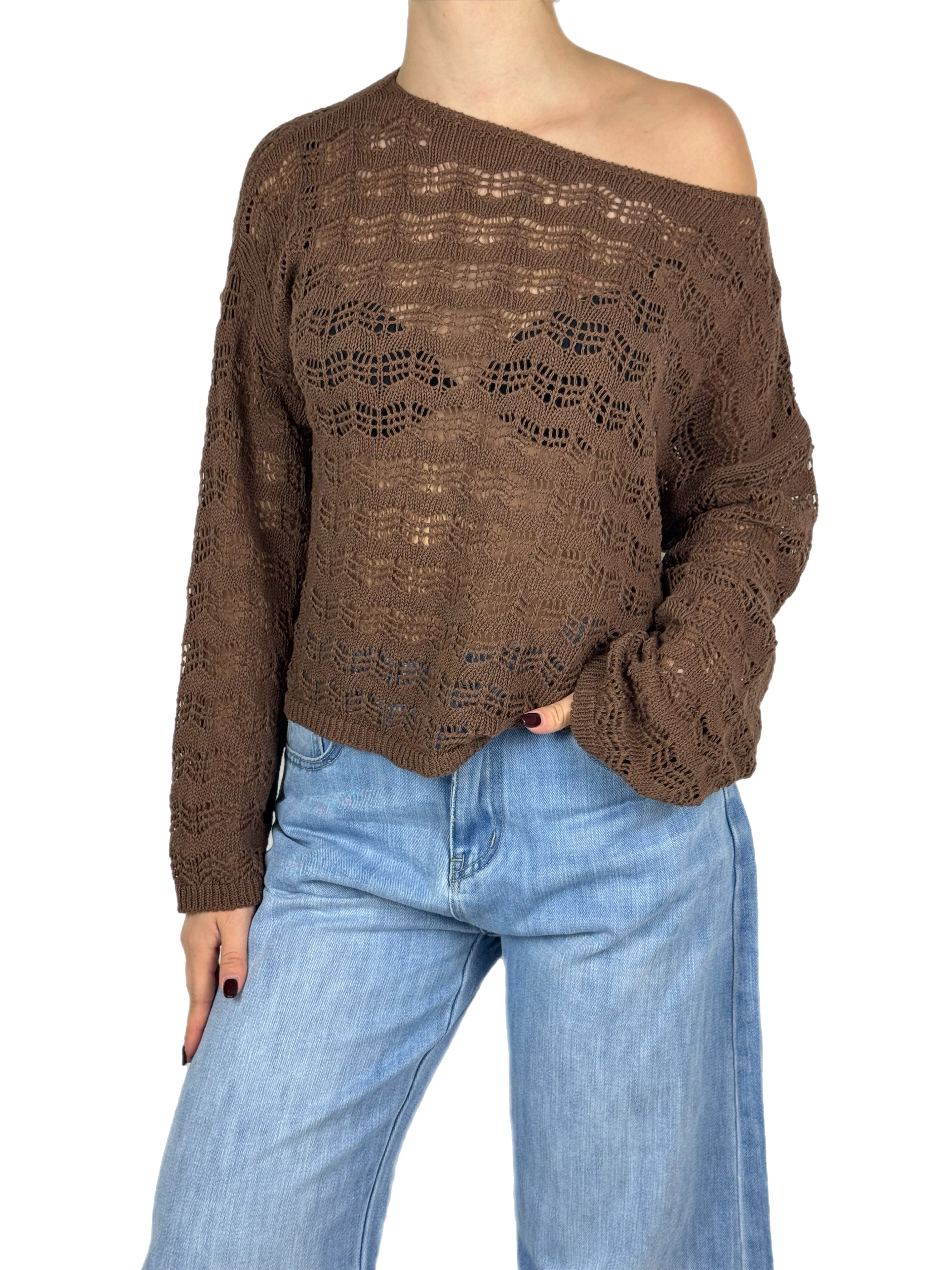 Brend maglia traforata tabacco