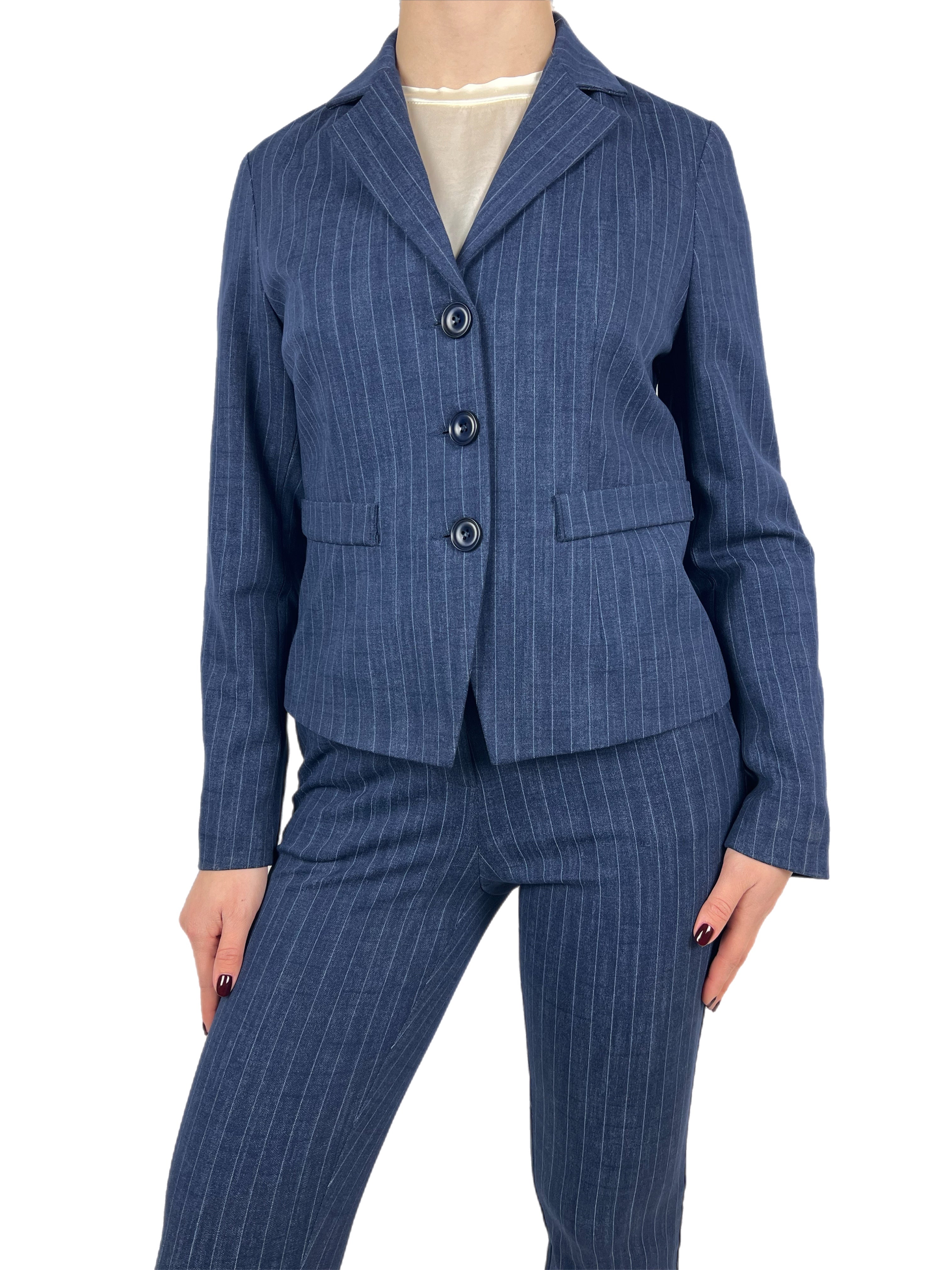 Two way completo gessato blu