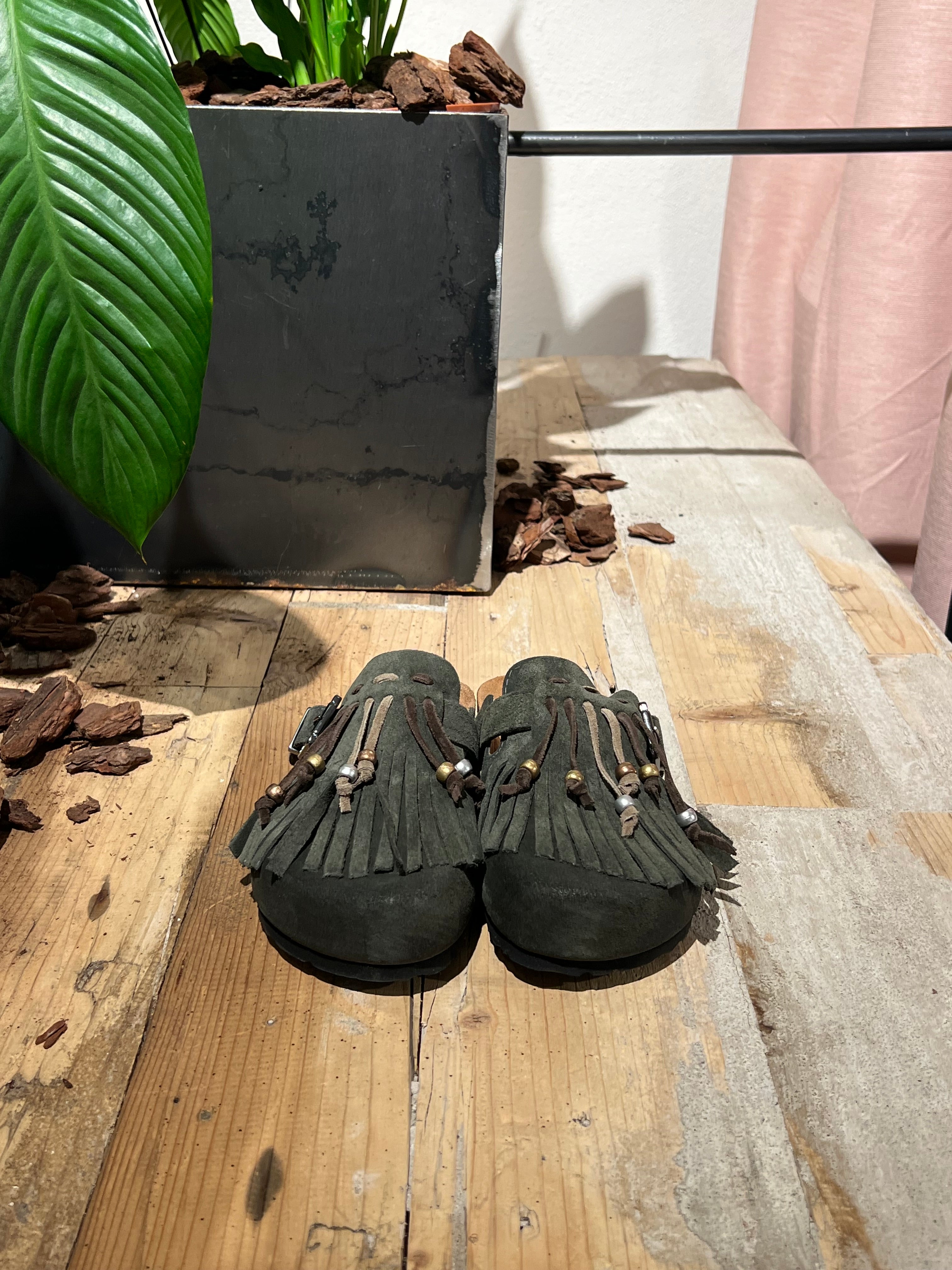 Birky camoscio frange verde