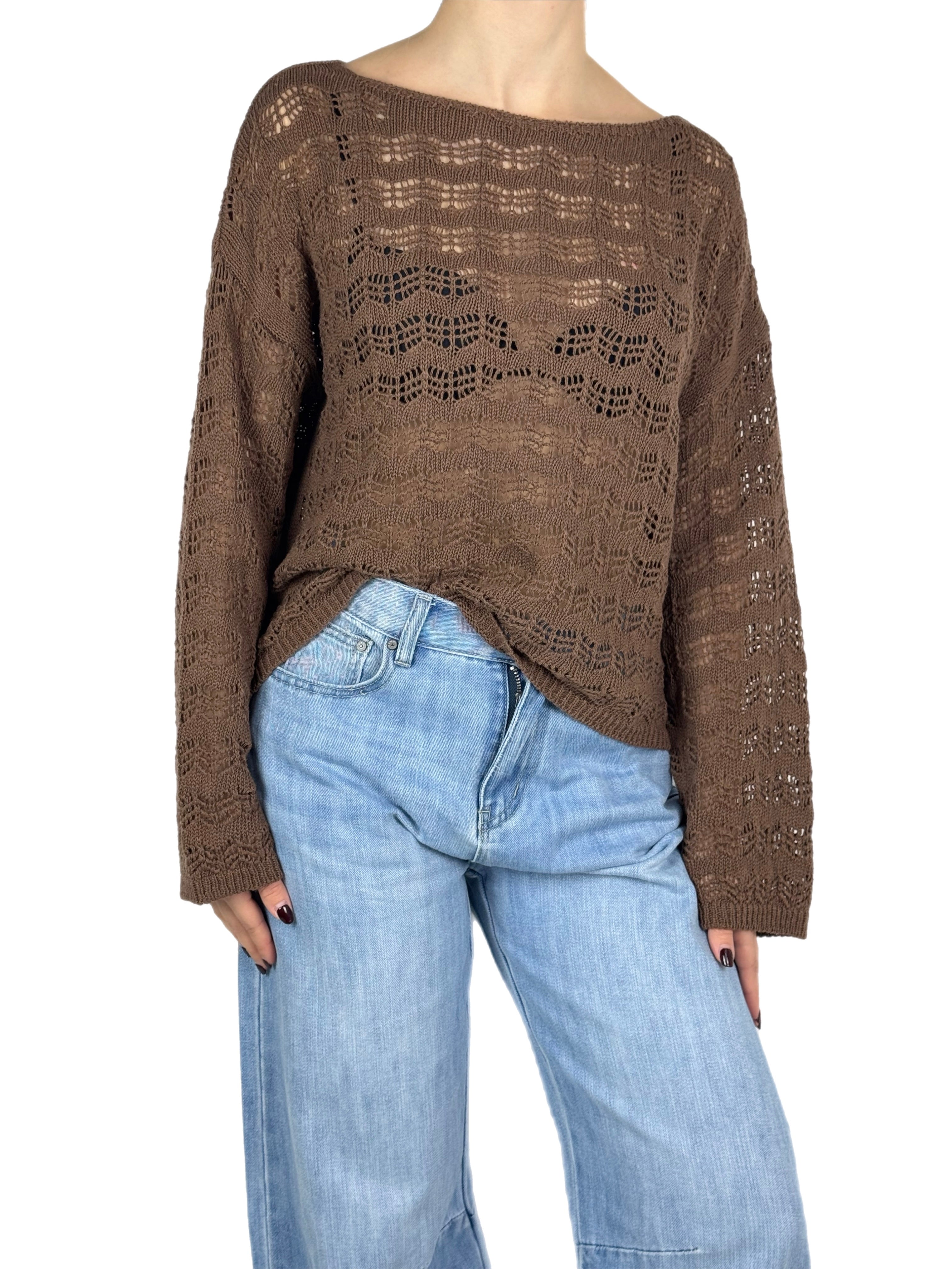 Brend maglia traforata tabacco