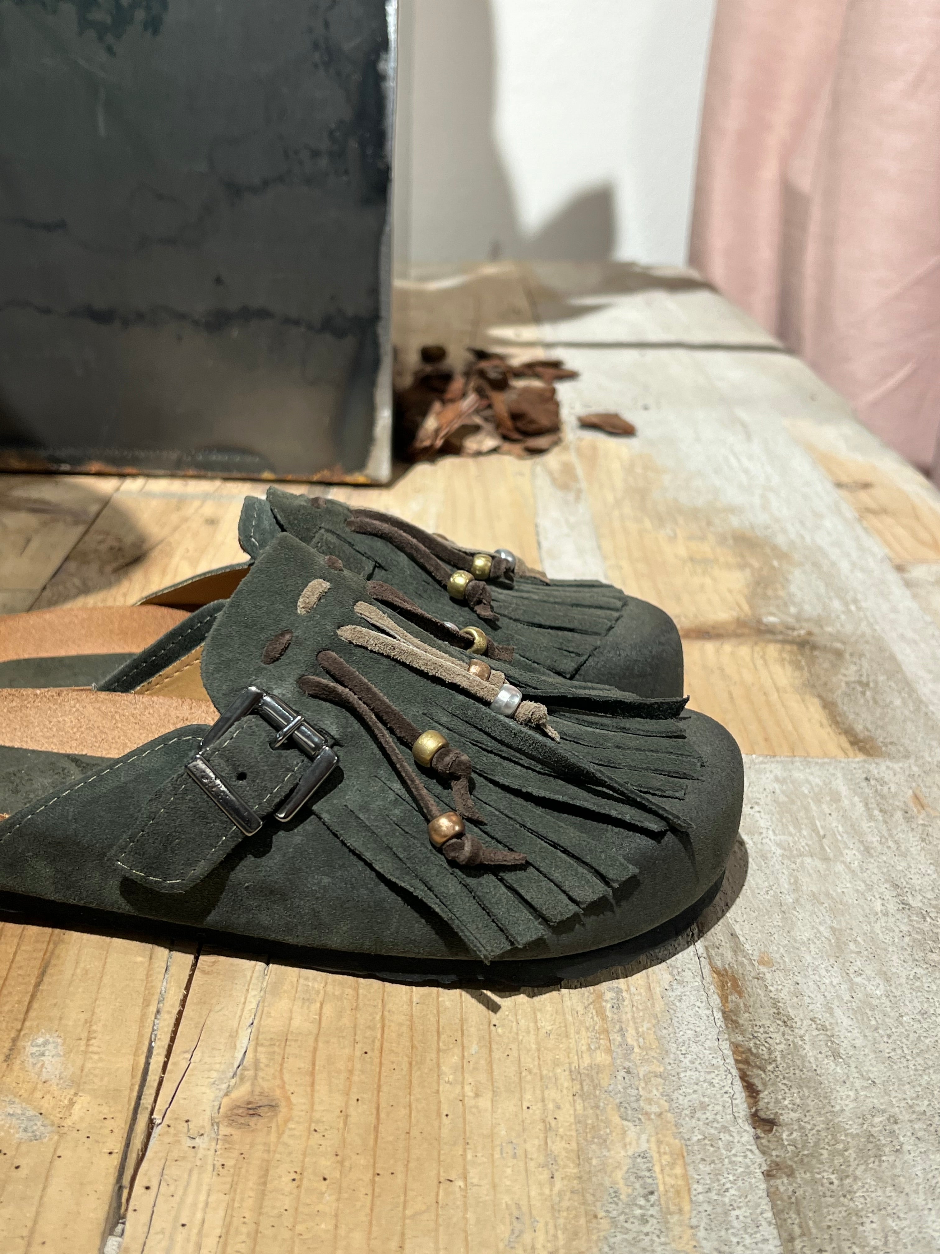 Birky camoscio frange verde