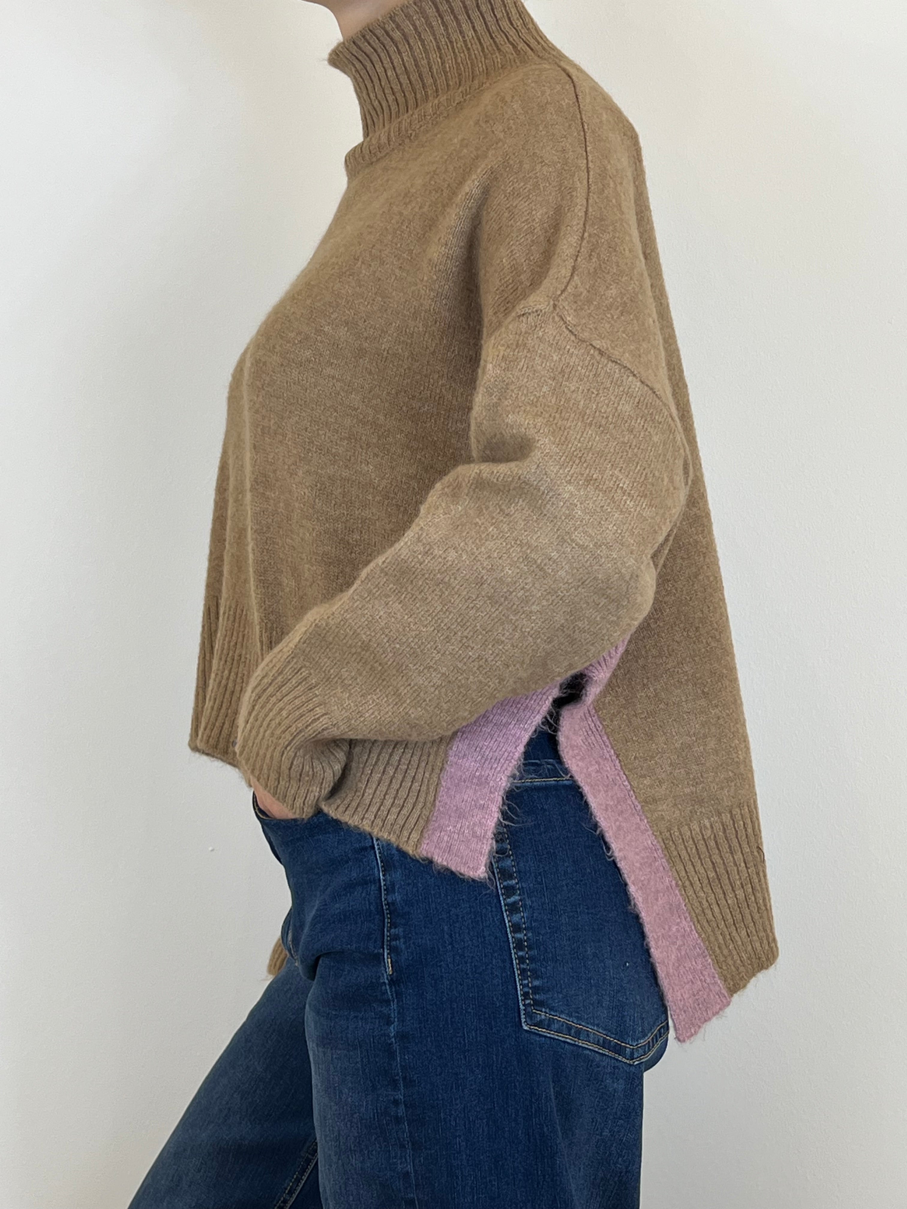 Matié maglia lea cammello/rosa